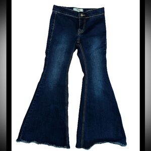 Rock & Roll Denim Girls Flare Leg Jeans Size 10 Bargain Button Bell Dark Wash